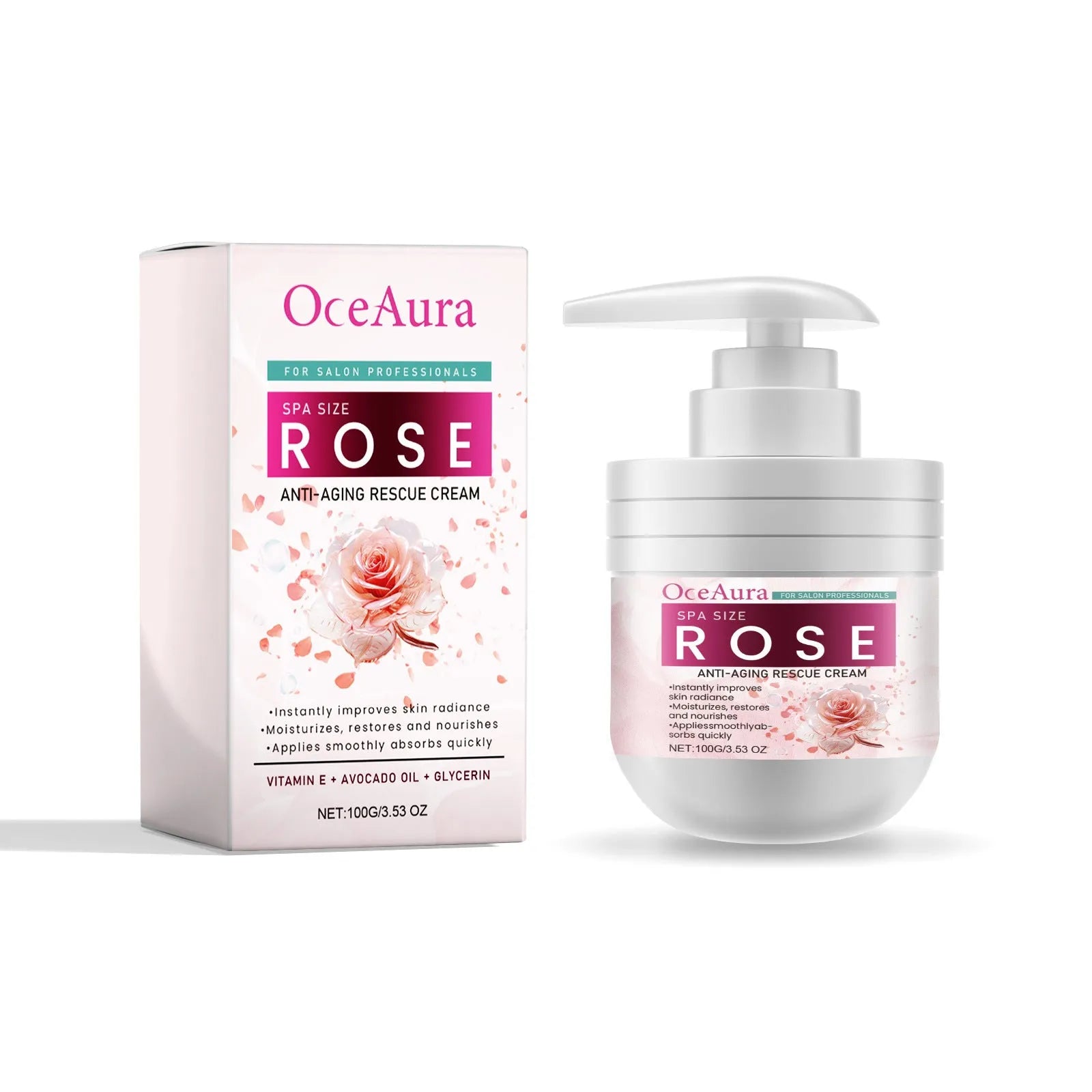 Body cream kit with seven variants aloe retinol collagen green coffee honey rose anti-wrinkle in white tubs on neutral background