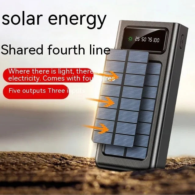 Solar power bank 10000mAh with digital display, white plastic shell, four-wire solar charger