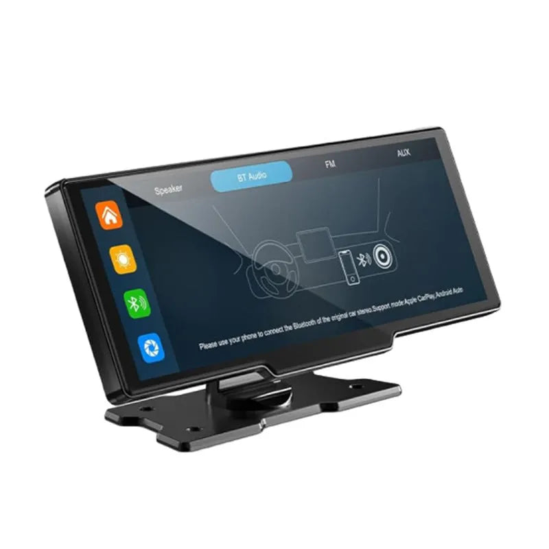 Black 10.26-inch car navigation device with dual recording cameras and suction mount for windscreen installation
