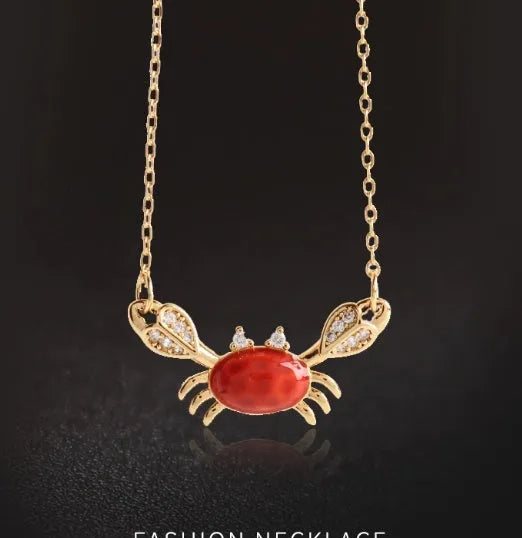 Red crab clavicle chain necklace in alloy with ocean pattern and 21cm to 50cm circumference