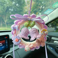 Woven wool bell orchid car pendant hanging with colourful flower design and optional dream catcher accessory