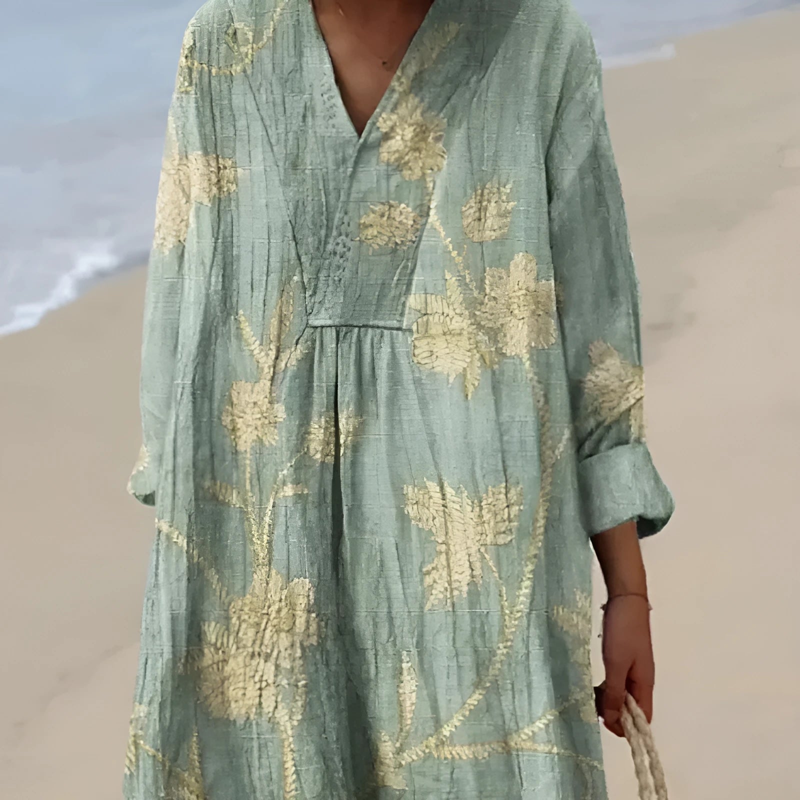 Women's floral 3D printed shirt dress in polyester with princess silhouette