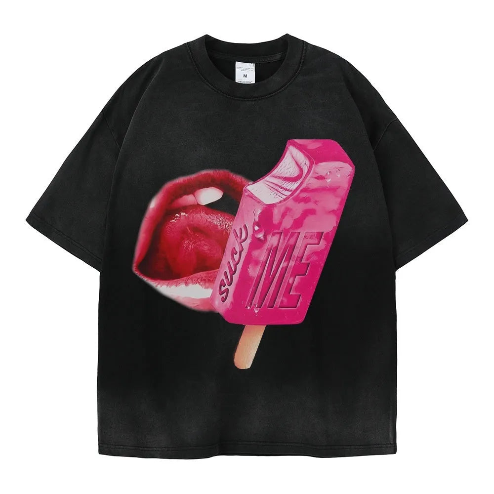 Heavy washed loose street t-shirt with cartoon print in multiple colour options.