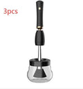 Electric Makeup Brush Cleaning Machine Scrubber Silicone Brush Handle Portable 3cm Hair Length Battery Operated Black White Handheld Washing Tower Device
