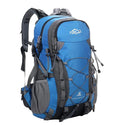 Green outdoor backpack with 32cm width shown alongside blue, black, and orange colour options for hiking and camping