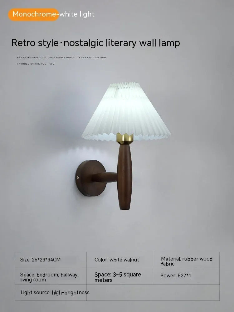 American retro wall lamp with walnut wood and fabric construction, wall-mounted design