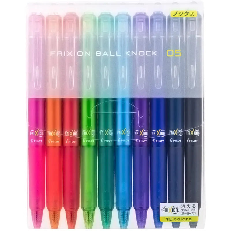 Ten-colour press open wipe pen set with 0.5mm tips, black red and blue shells, 145g pack