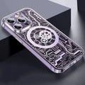 Transparent gold magnetic TPU phone case for iPhone 14 Pro Max 6.7 inch, rear cover with fall prevention and retro style