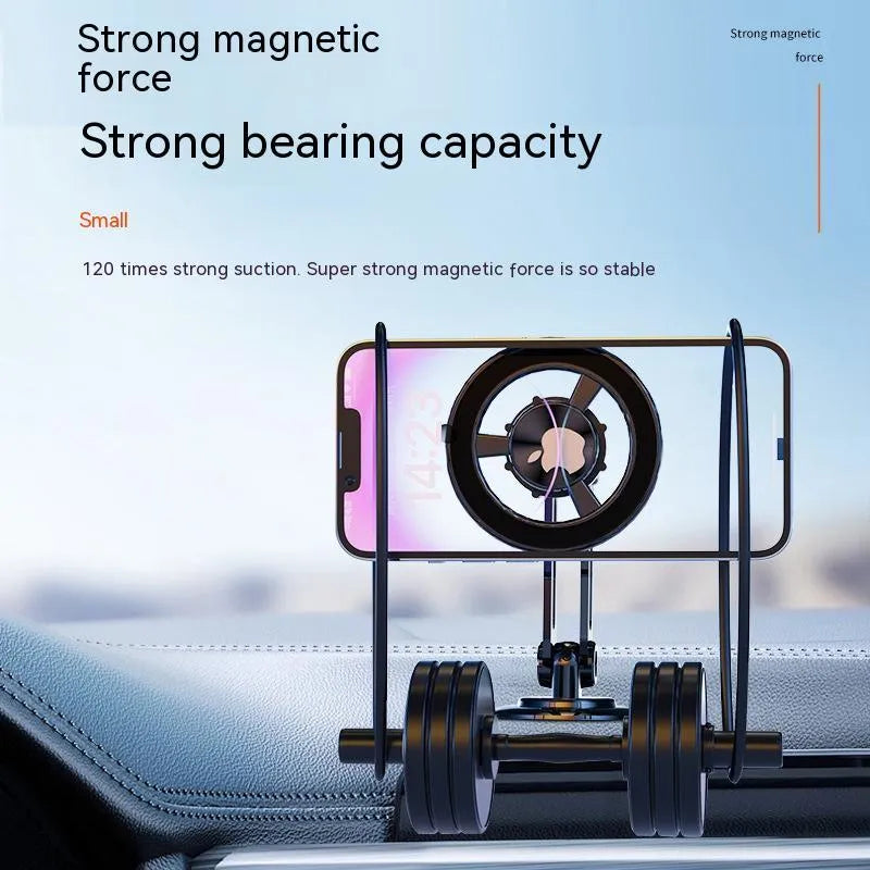 All-metal magnetic car phone holder in silver finish with magnetic ring and adhesive pad