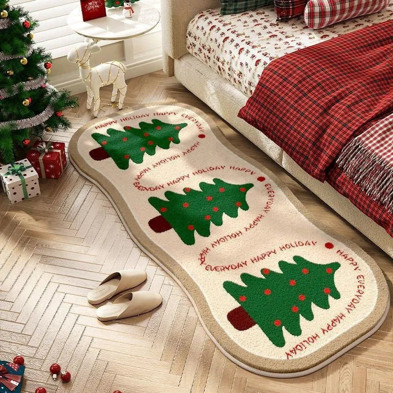 Christmas imitation cashmere rectangular floor rug with festive pattern option.