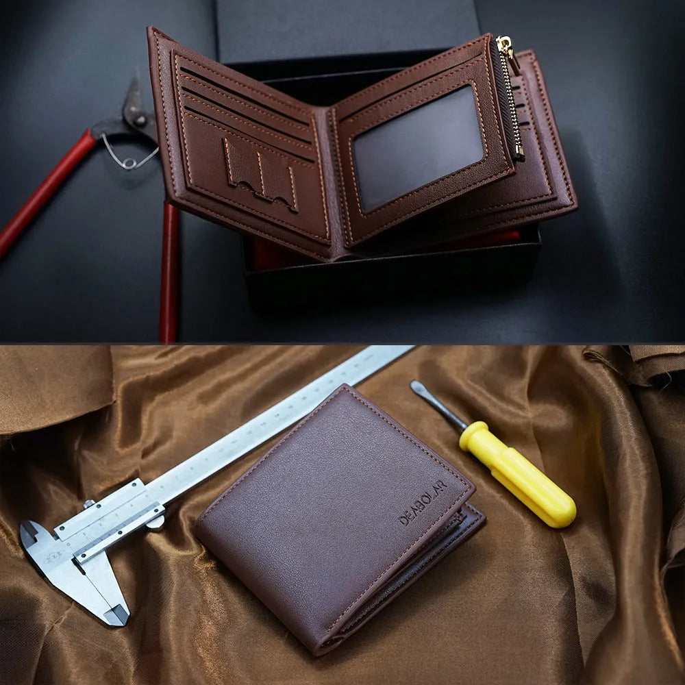 Men's classic leather zip-around wallet, presented as a gift.