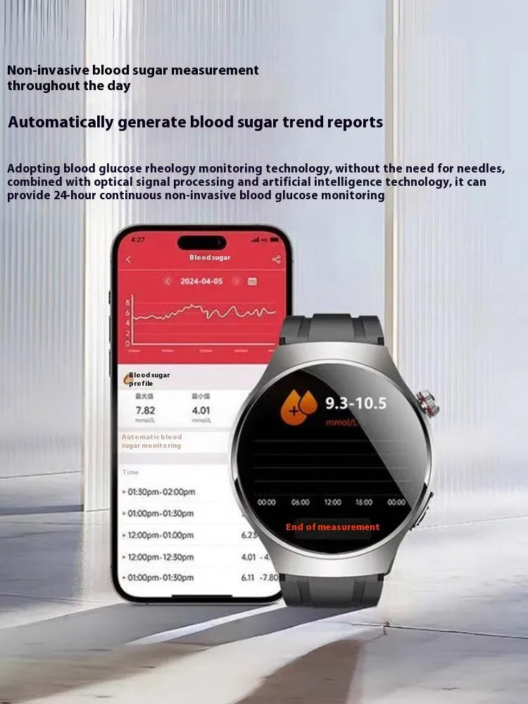 Smart bracelet with non-invasive blood glucose ECG blood pressure heart rate monitoring, TFT touch screen and Bluetooth calling