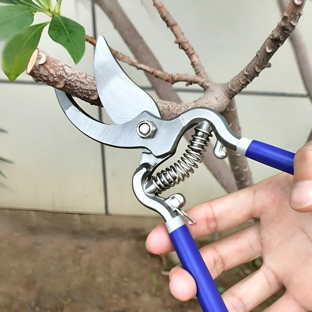 8-inch heavy duty garden pruning shears with wood grain handle and straight or bending blade for flower twig clipping