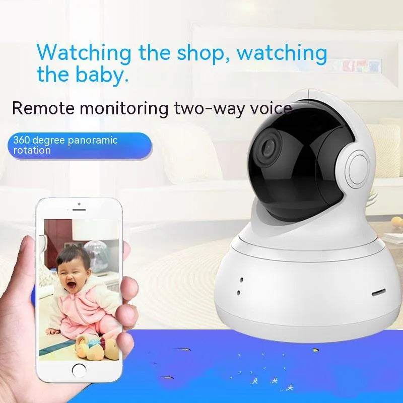 White HD night vision 360-degree indoor surveillance camera with wall mount and cables