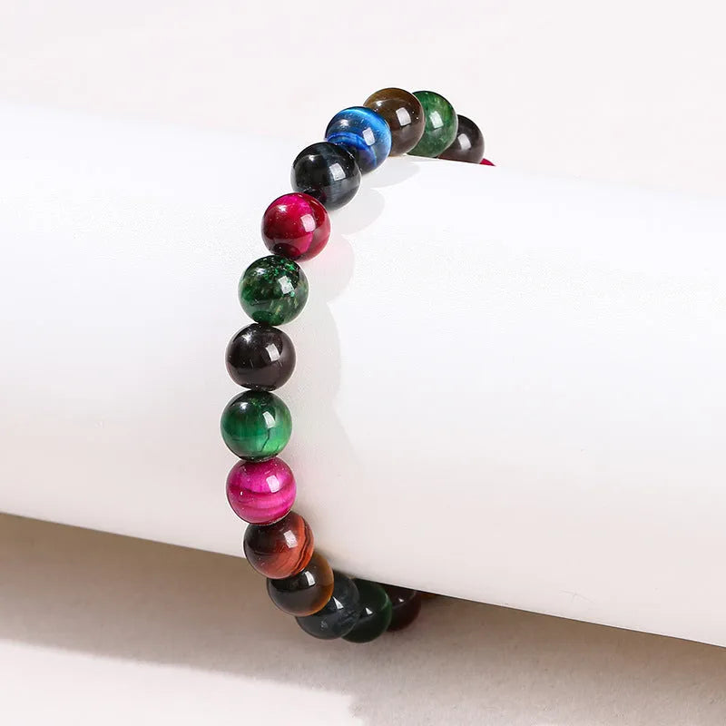 Colourful tiger-eye bracelet with 6mm 8mm 10mm 12mm round beads on mixed string