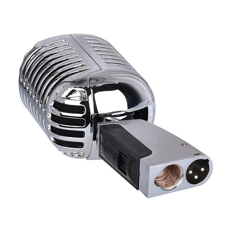 Retro metal wired microphone with cardioid pickup pattern for stage and home karaoke use