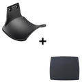 Black ABS plastic X-shaped handle wall hanging rack mounted on a white wall with adhesive glue.