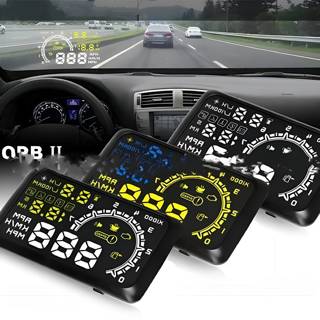 Black ABS head up display with multi-colour screen and data cable for OBD II EUOBD vehicles