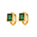 Square geometric stainless steel earrings with zircon cubic zirconia stones in white, black and green colours
