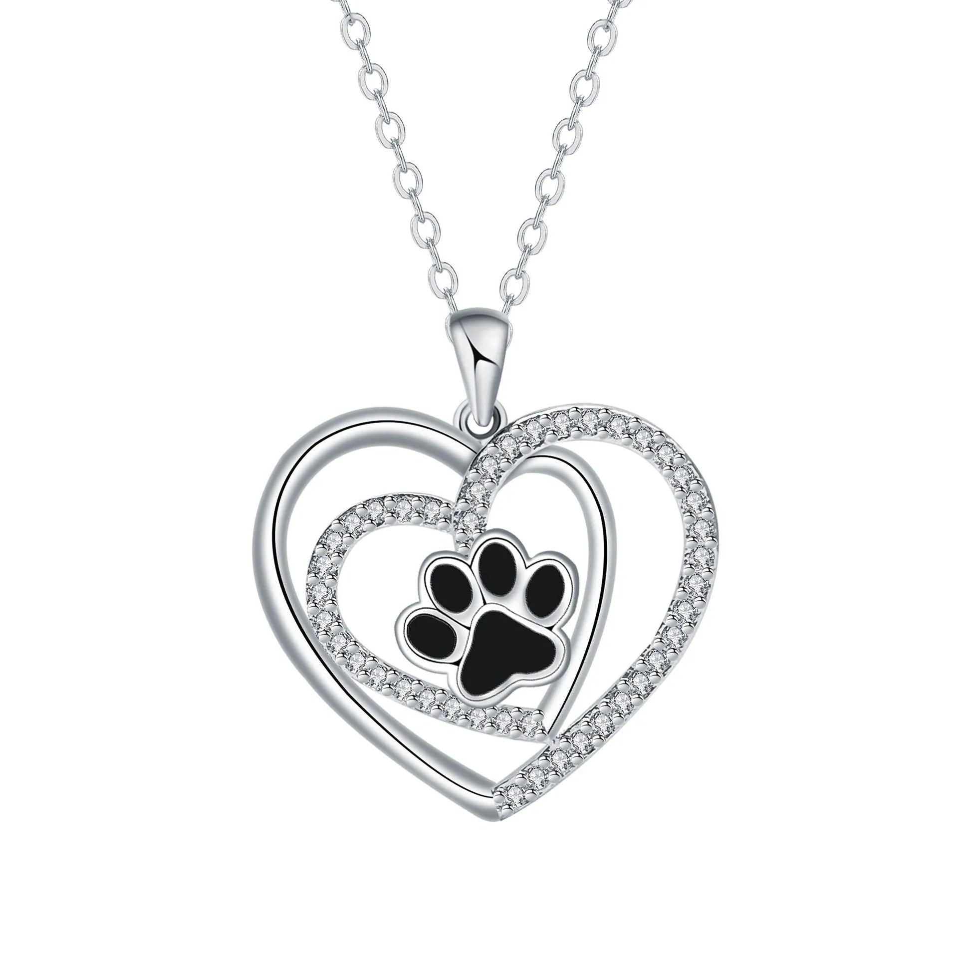 Women's necklace with heart-shaped dog paw pendant on cross chain