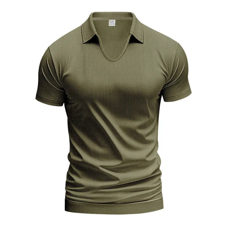 Men's casual V-neck short-sleeve top in loose cotton-blend fabric