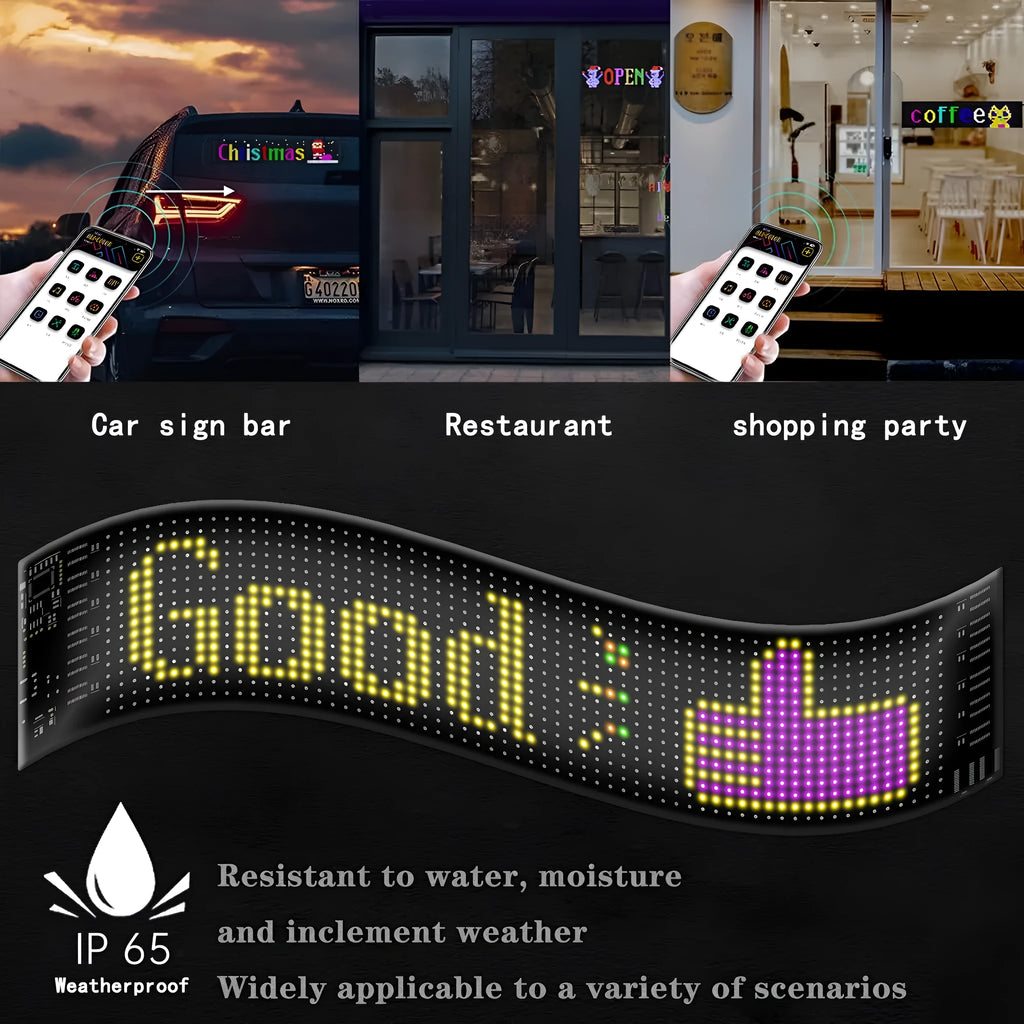 Black flexible LED car advertising screen with USB power and RGB magic colour, PU FPCB soft panel