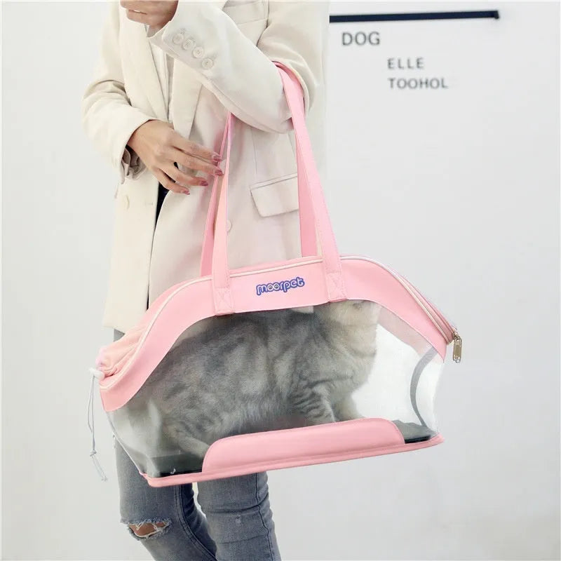 Leather cat outing carry bag in solid colour with 25 litre capacity
