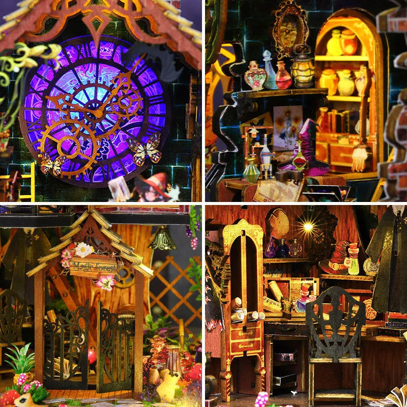 Hand-assembled 3D wooden puzzle model Magic Forest with LED light, 26.5x19.5x27cm, colour box packaging