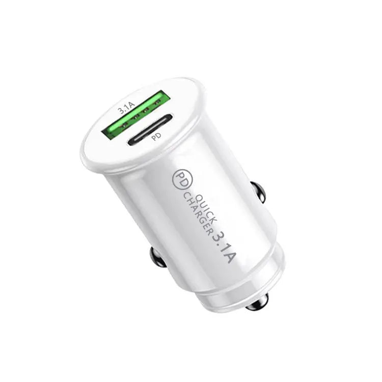 Black and white dual USB car charger for 12V 24V vehicle cigarette lighter sockets