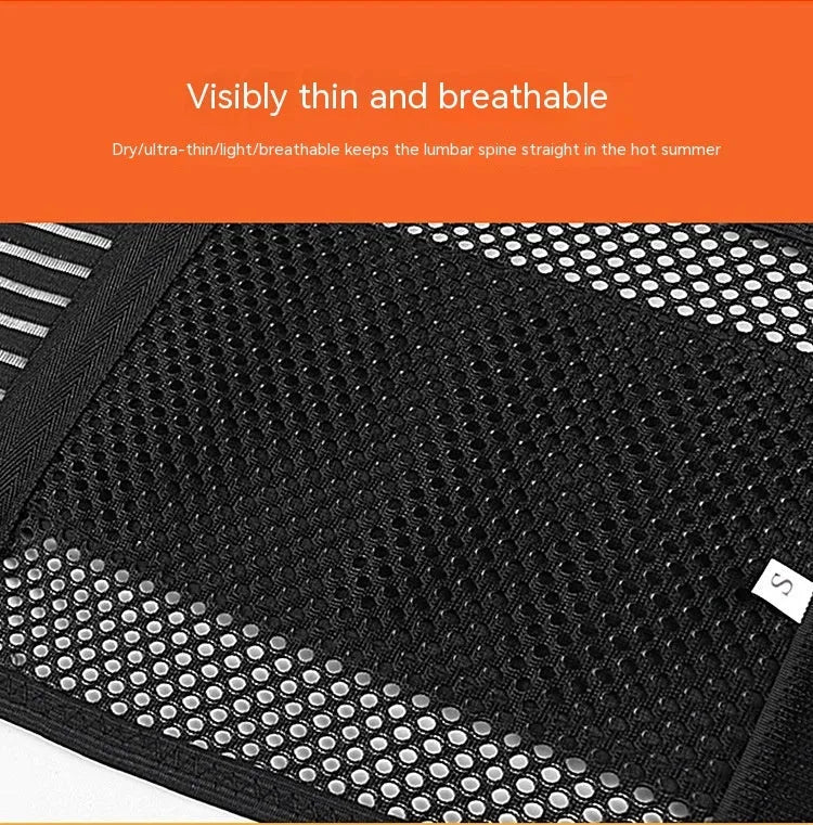 Black sports waist support belt with steel plate for lumbar decompression during fitness activities