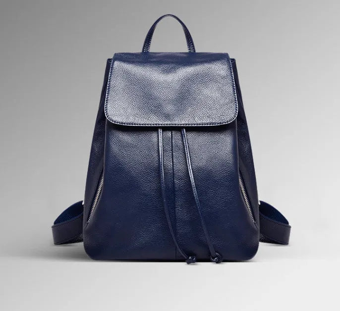 Genuine leather women's backpack in black with multiple internal compartments and waterproof finish