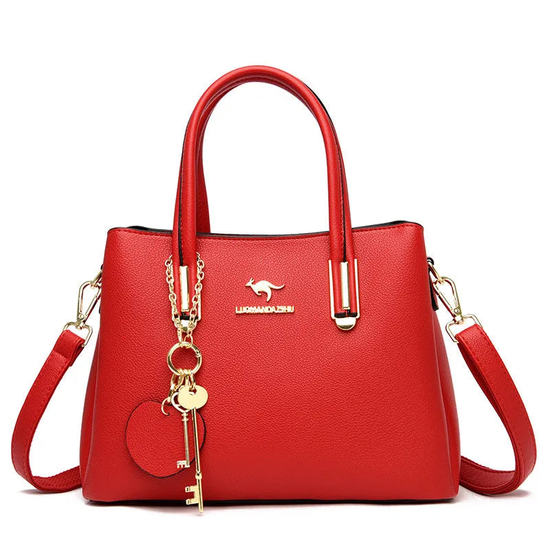 Horizontal square lychee texture PU women's handbag in multiple colours, 28x22x12.5cm