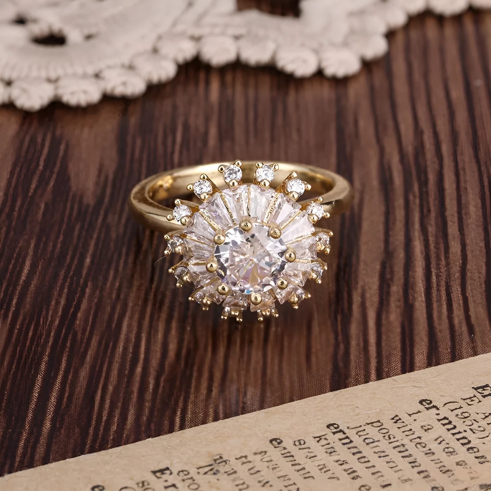 Gold copper flower ring with open mouth design and sunflower shape
