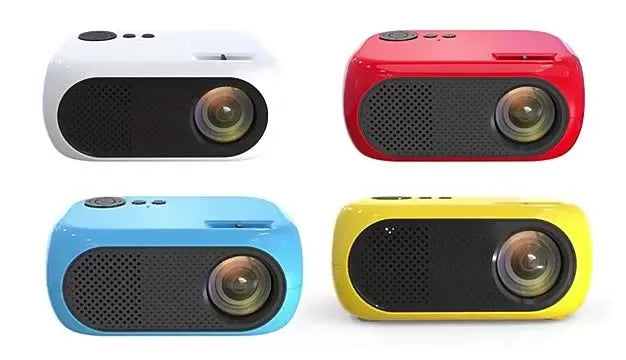 M24 Micro Mini Portable LED Projector in gold and white colours with compact dimensions