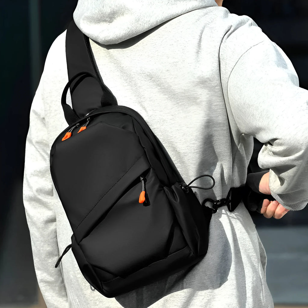 Mens black casual crossbody bag with single shoulder strap
