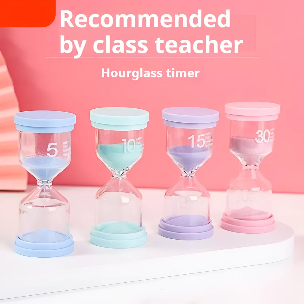 Handmade glass sand timer showing quicksand flow in blue colour option