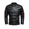 Men's fleece-lined motorcycle jacket with stand-up collar, cotton, black red brown, sizes L to 3XL