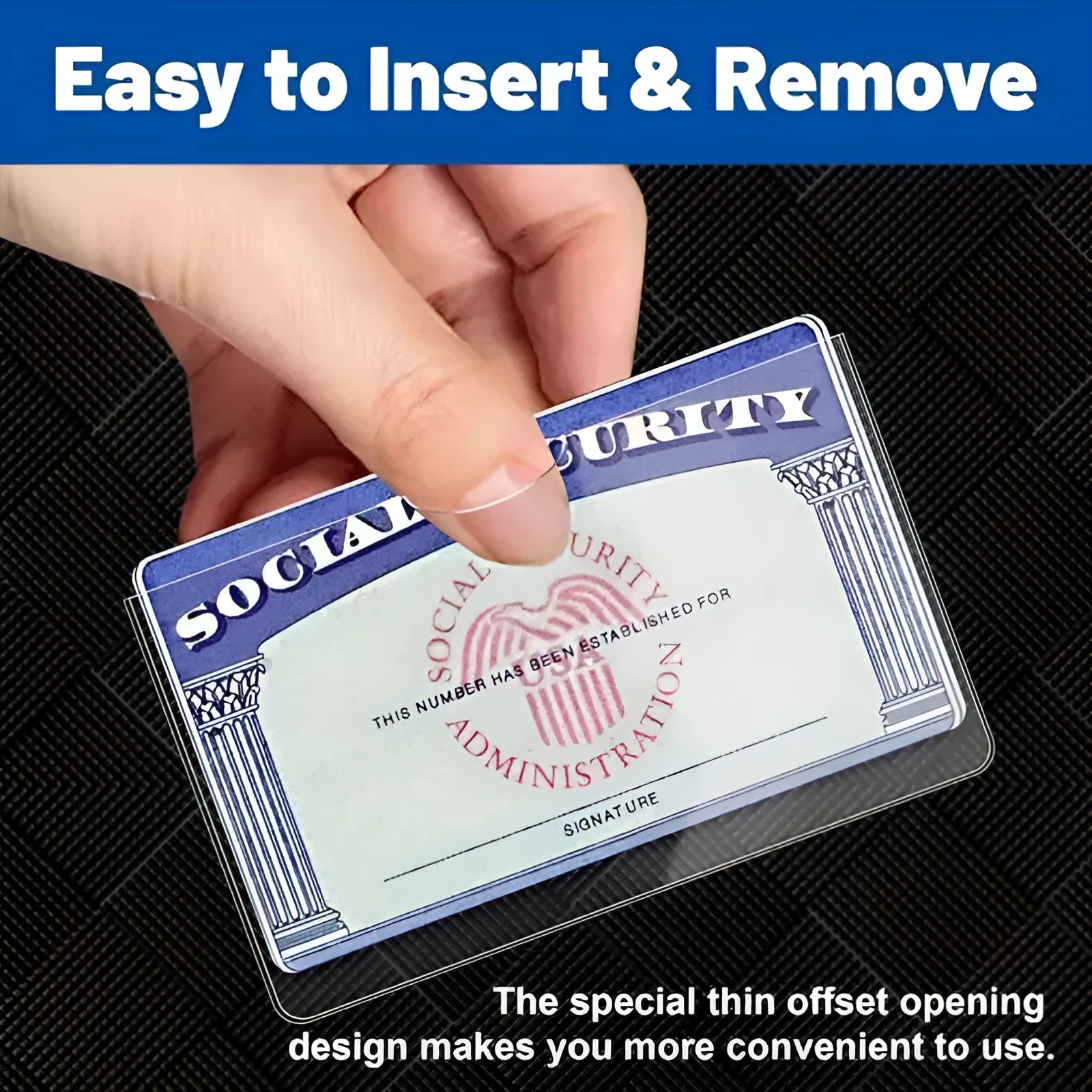 Clear PVC social security card holder with waterproof cover measuring 9.7 by 5.9 centimetres