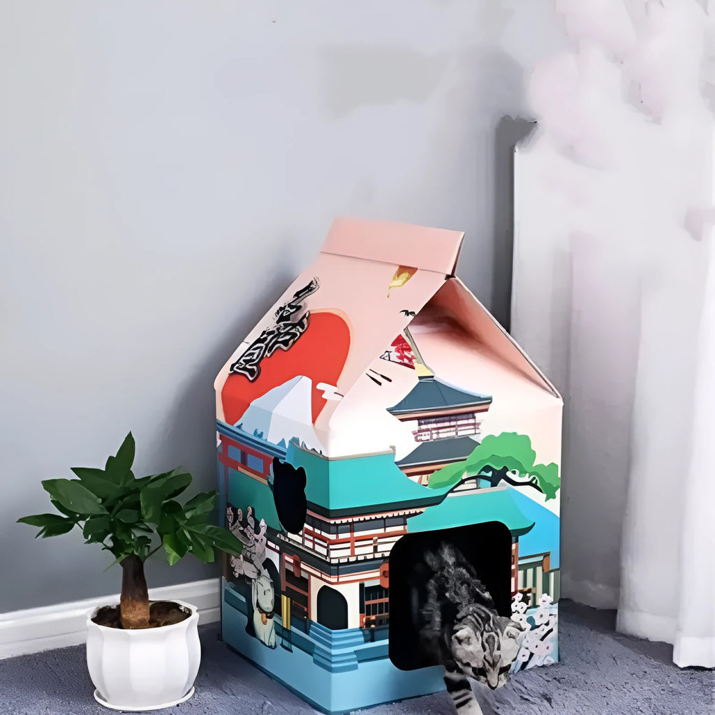 Foldable corrugated paper cat scratching board with Nagoya style design