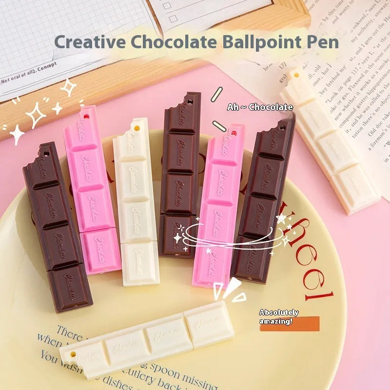 Chocolate ballpoint pen with cartoon food design and 0.5mm bullet tip in pink, beige, or brown