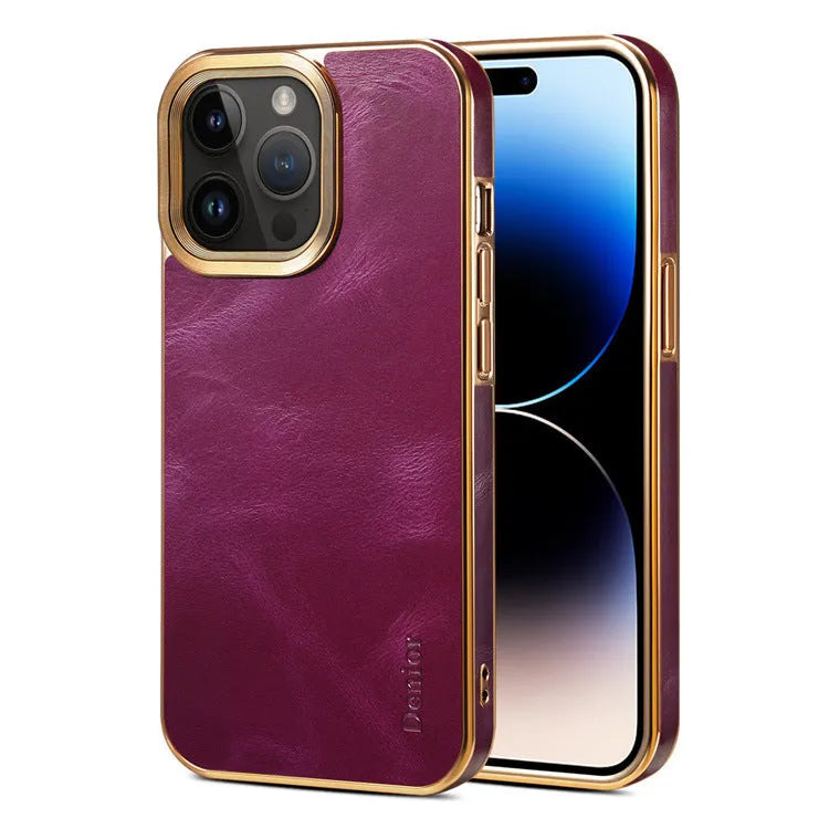 Slim handmade leather protective case for Apple iPhone on a table