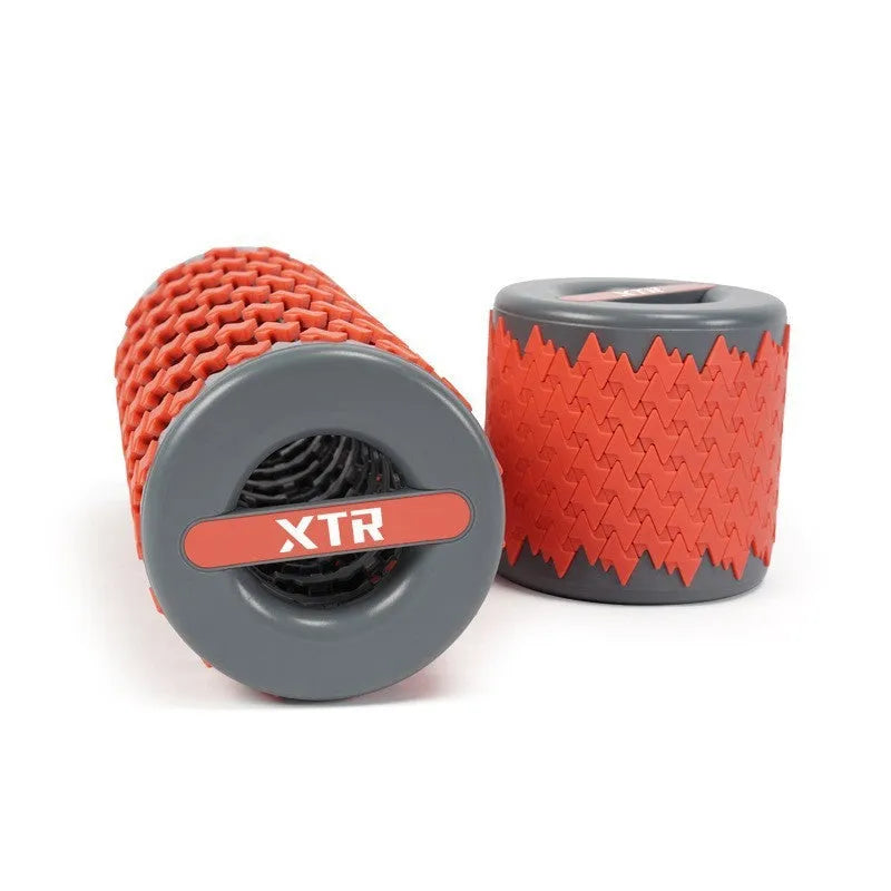 Adjustable telescopic foam roller for muscle massage in red, black, pink, or yellow colour options.