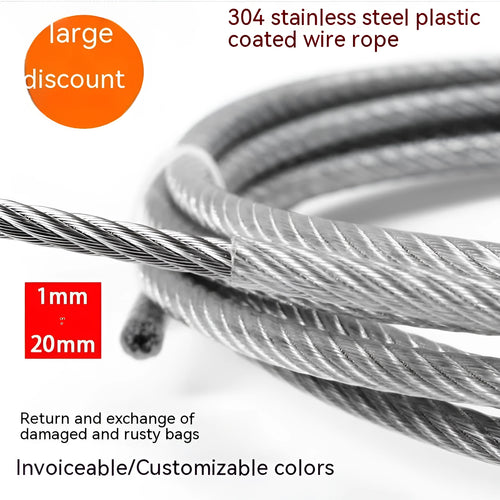 Black coated 304 stainless steel anti-theft security wire rope on a reel showing its multi-strand construction.