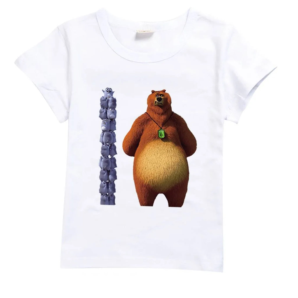 Children's cartoon print cotton short sleeve top in white, yellow, red and more, sizes 100-170cm