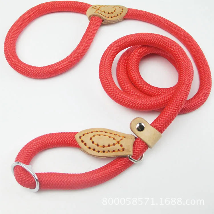 Brown nylon P chain dog leash with 2.1 metre length showing thickness variation