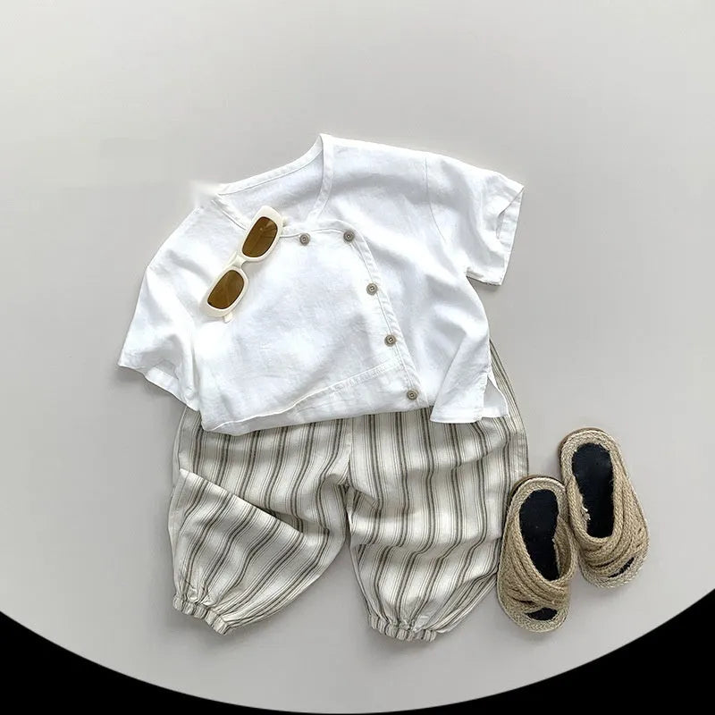 Children's anti mosquito pants in apricot gray, cotton summer thin outerwear for boys and girls