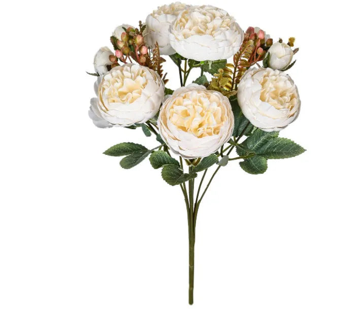 Artificial silk peony flower bouquet in champagne colour for home and wedding decoration