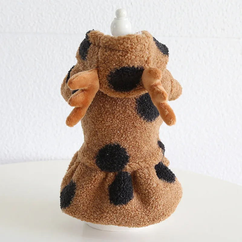 Polka dot elk couple pattern pet costume for dogs and cats in four-leg or skirt style