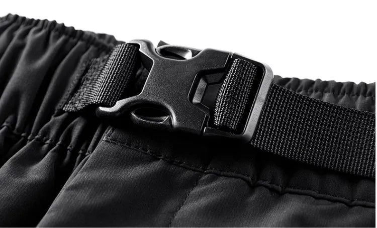 Men's multi pocket cargo pants black polyester loose fit mid waist casual trousers