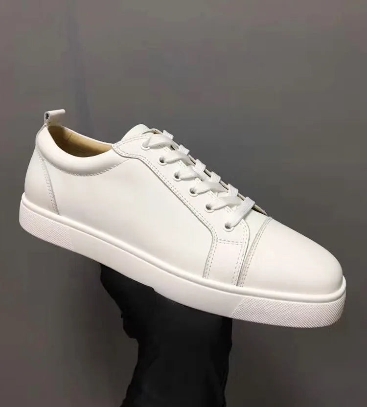 White patent leather casual couple shoes with flat heels and breathable design